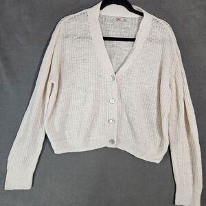 Faherty Sweater Womens XL White Cream Shaker Knit  Miramar Linen Cardigan